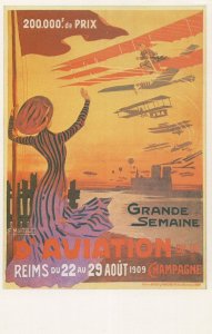 French 1909 Poster Champagne Plane Aviation Meeting Postcard