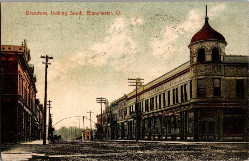 View from Broadway Looking South, Blanchester OH c1908 Vintage Postcard M47