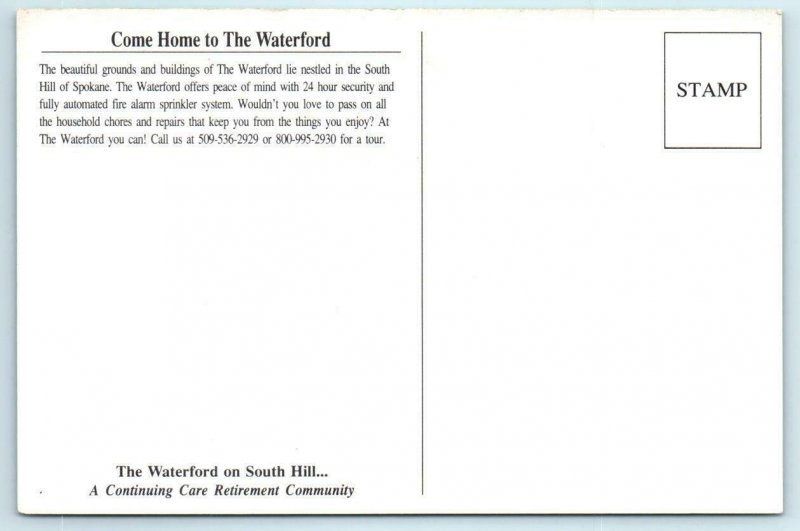 SPOKANE, Washington WA ~ South Hill THE WATERFORD Retirement Home 4x6 Postcard