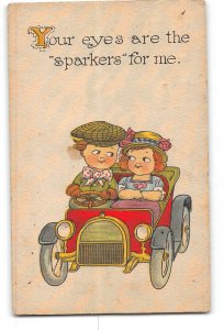 Comic Humor Romance Postcard 1915 Couple in Automobile Your Eyes Are Sparkers