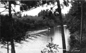 Lake Delton Wisconsin Dells~Men on Motor Boat (View from Pine Trees)~1940s RPPC