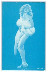 Pretty Woman Arcade Card Pin Up Risque Curly Hair Nude Fur c1905 Antique