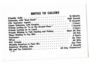 Notice to Callers Postcard With Minutes or Seconds You Will Talk to Them