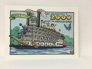 American Queen Steamboat Postmark January 1 2000 Postcard Cartoon Artwork