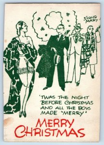 Christmas Postcard Humor All The Boys Made Merry Pretty Girl c1940's Vintage