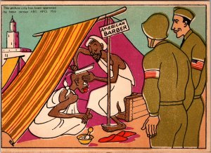 Mint USA WW2 US Army Picture Postcard  American Soldiers Barber in North Africa