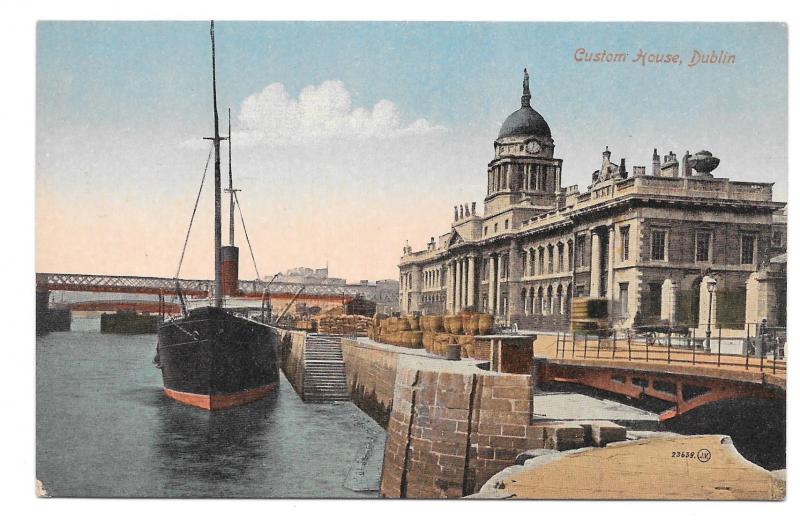 Ireland Dublin Customs House Ship Dock Boat Vintage Valentine's Postcard