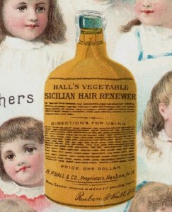 1880s Hall's Vegetable Sicilian Hair Renewer & Buckingham's Dye Cute Girls F116