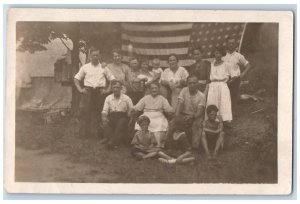 c1910's Fourth Of July Patriotic Family Camping Antique RPPC Photo Postcard 