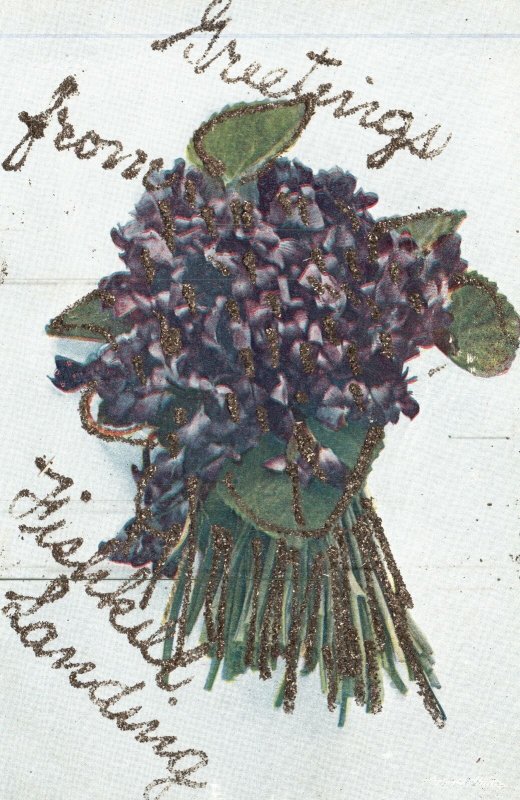 Vintage Postcard 1930's Greetings From Fishkill Landing Flower Bouquet