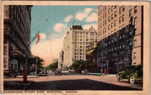 VINTAGE POSTCARD SHERBROOKE STREET WEST AT MONTREAL CANADA 1930s [creased]