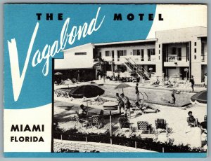 Postcard Miami FL 1950s The Vagabond Motel Fold Out Pamphlet Brochure Multi View