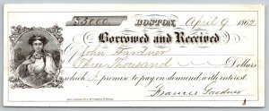 1862  Authentic Civil War Era  Boston Massachusetts Receipt     7 x 2.5