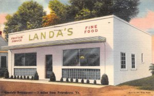 Petersburg Virginia Landa's Restaurant, Color Linen Vintage Postcard U10892