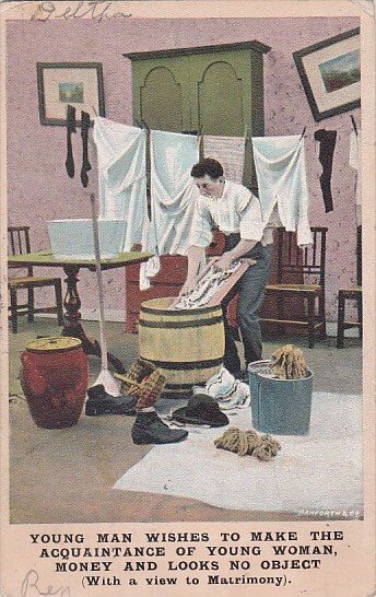 Romantic Couple Man Washing Clothes1908