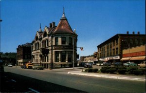 Newton Massachusetts MA Truck Classic Cars Street Scene Vintage Postcard