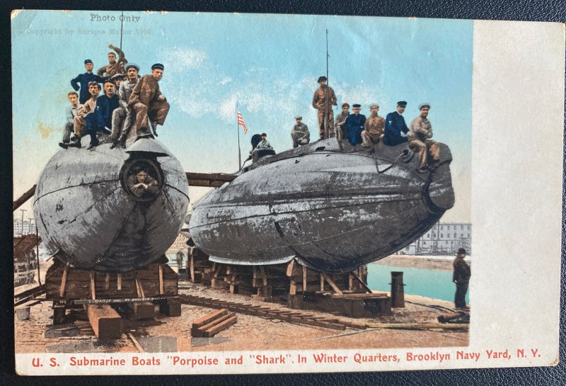 Mint USA Picture Postcard US Submarine Boats Porpoise And Shark In Winter Quater