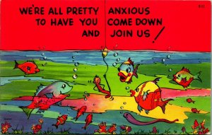 Comic Fish Anxious For You To Show Come Join Us Postcard E8