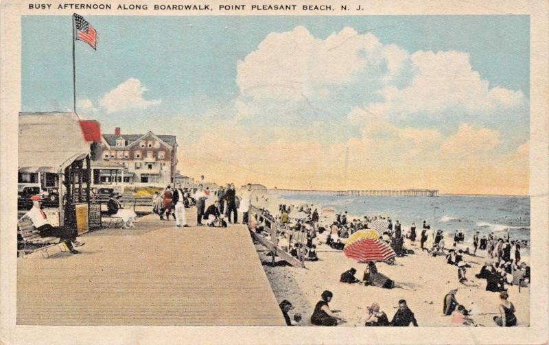 POINT PLEASANT BEACH NEW JERSEY~BUSY AFTERNOON ALONG BOARDWALK POSTCARD 1920s