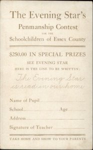 Evening Star Penmanship Contest Essex County Kids Draw w/ Chalk Card/Postcard