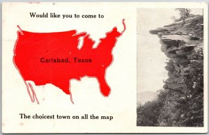 Carlsbad TX-Texas, 1913 Map Choicest Town Greetings Vintage Old Postcard