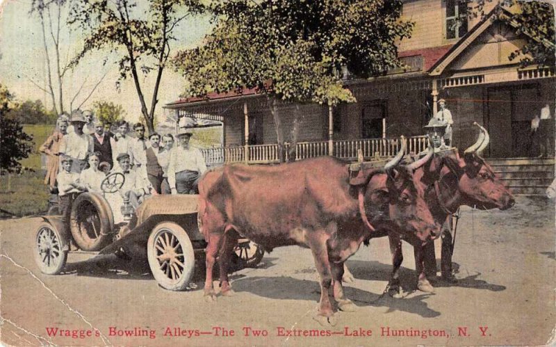 Lake Huntington New York Wragge's Bowling Alley's Ox and Car Postcard JJ658889