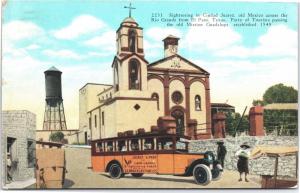 Sightseeing Bus, Tourists in Ciudad Juarez Mexico Vintage c1929 Postcard H21