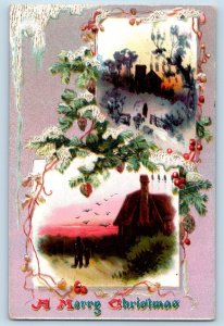 St. Paul MN Postcard Christmas Holly Berries Winter Scene Embossed Tuck 1909