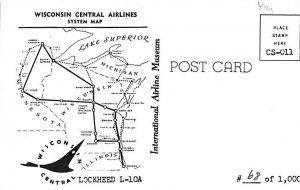 Wisconsin Central airline system map Airplane Unused 