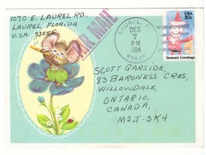 Mouse Playing The Flute On A Flower, 1984 Greetings Postcard