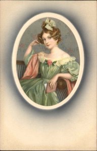 Beautiful Young Woman Georgian Regency Fashion c1910 Vintage Postcard