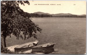 Norway ME-Maine, Lake Pennesseewassee View Row Boats Tree Lined Vintage Postcard