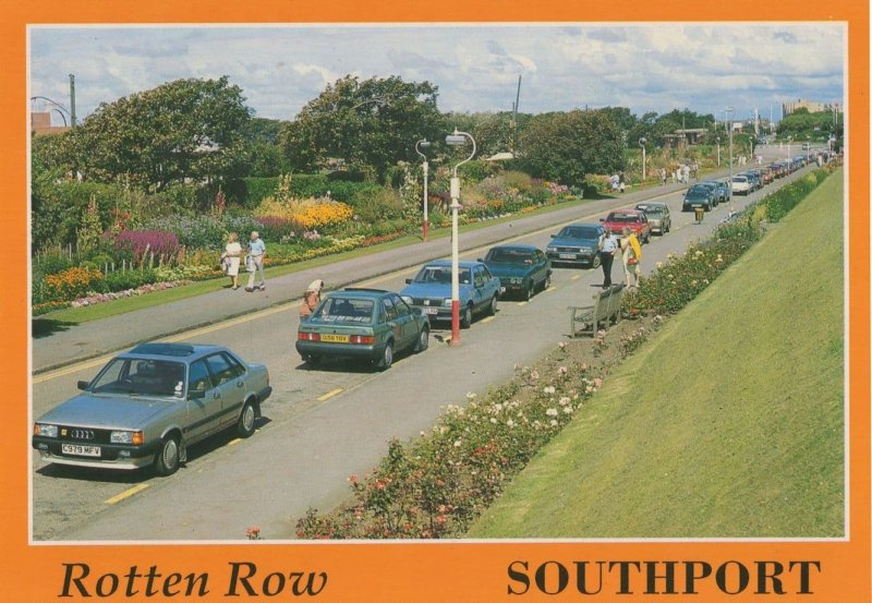 Blue Cars All Park ed at Rotten Row Southport Lancs Coincidence Postcard