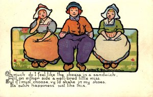 Dutch Boy with two Dutch Girls - Feel like cheese in a sandwich - c1908