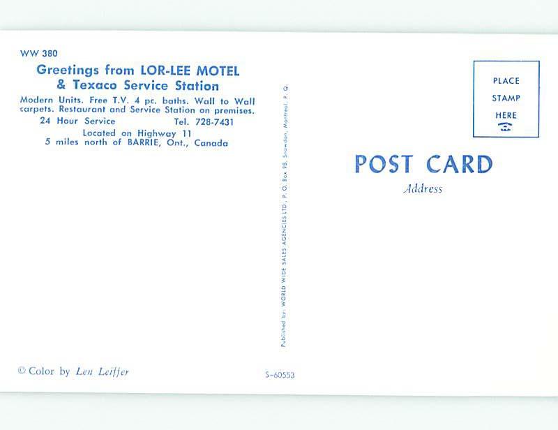 Unused Pre-1980 TEXACO GAS STATION & LOR-LEE MOTEL Barrie Ontario ON o0530@