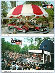 2 Postcards OPRYLAND, Nashville TN~ Kiddie Ride DUNE BUGGIES Animal Circus 4x6