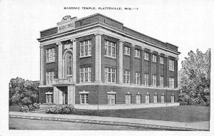 PLATTEVILLE, WI Wisconsin  MASONIC TEMPLE~Fraternal Order c1940's Linen Postcard