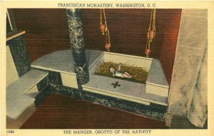 WASHINGTON DC FRANCISCAN MONASTERY THE MANGER GROTTO OF NATIVITY POSTCARD c1940s