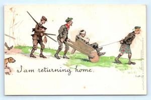 Postcard A/S Pinkis I Am Returning Home Wounded Soldier in Wheelbarrow J12