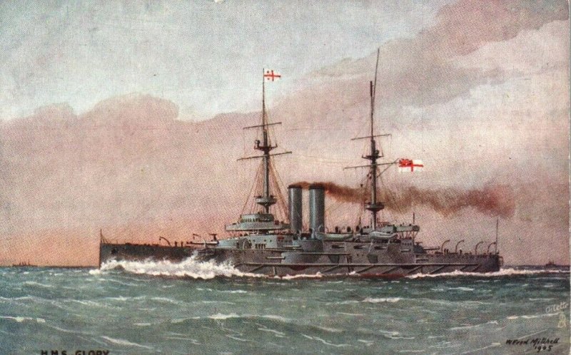 WWI British Royal Navy HMS Glory Battleship Raphael Tuck c.1910
