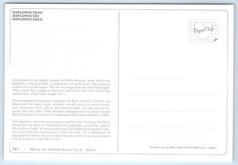 APATOSAURUS ~ Dinosaurs DIPLODOCUS  4x6 - 1990 Artist View Postcard