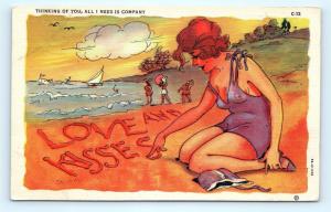 Postcard Thinking of You All I Need is Company Beach Beauty Writing in Sand K08