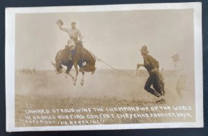 Mint USA RPPC Postcard Leonard Stroud Wins Championship Bronco Busting 1918 Rode
