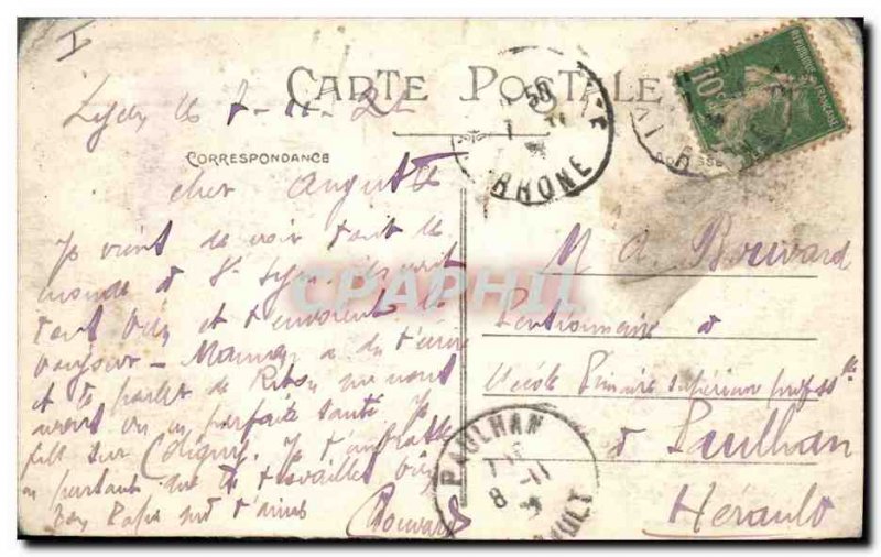 Old Postcard Lyon Park Tete d & # 39or Front Gate Landmarks children Rhone