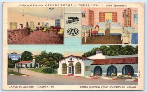 DALLAS, TX Texas ~ Highway 80 GRANDE LODGE 1940  Roadside Linen Postcard