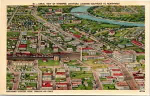 Postcard MB Aerial View of Winnipeg Looking Southeast to Northwest 1930s K49