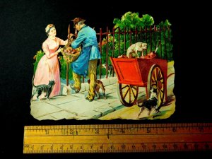 Fresh Meat Street Vendor Delivering Lady Cats Dogs Victorian Die Cut Superb L3 