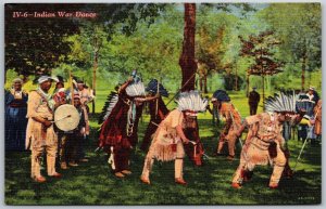 Vtg Indian War Dance Native American 1940s Linen Postcard