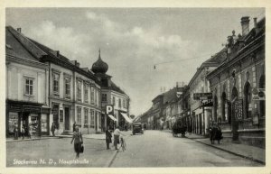 austria, STOCKERAU, Main Street, Café Gruber and Zum goldenen Strauss (1930s)