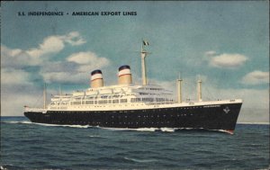 American Export Lines Steamship S.S. Independence Portugal 1955 Cancel Linen PC